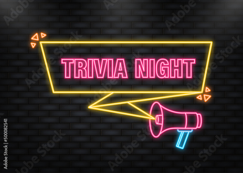 Neon Icon. Trivia night megaphone banner in 3D style on white background. Vector illustration