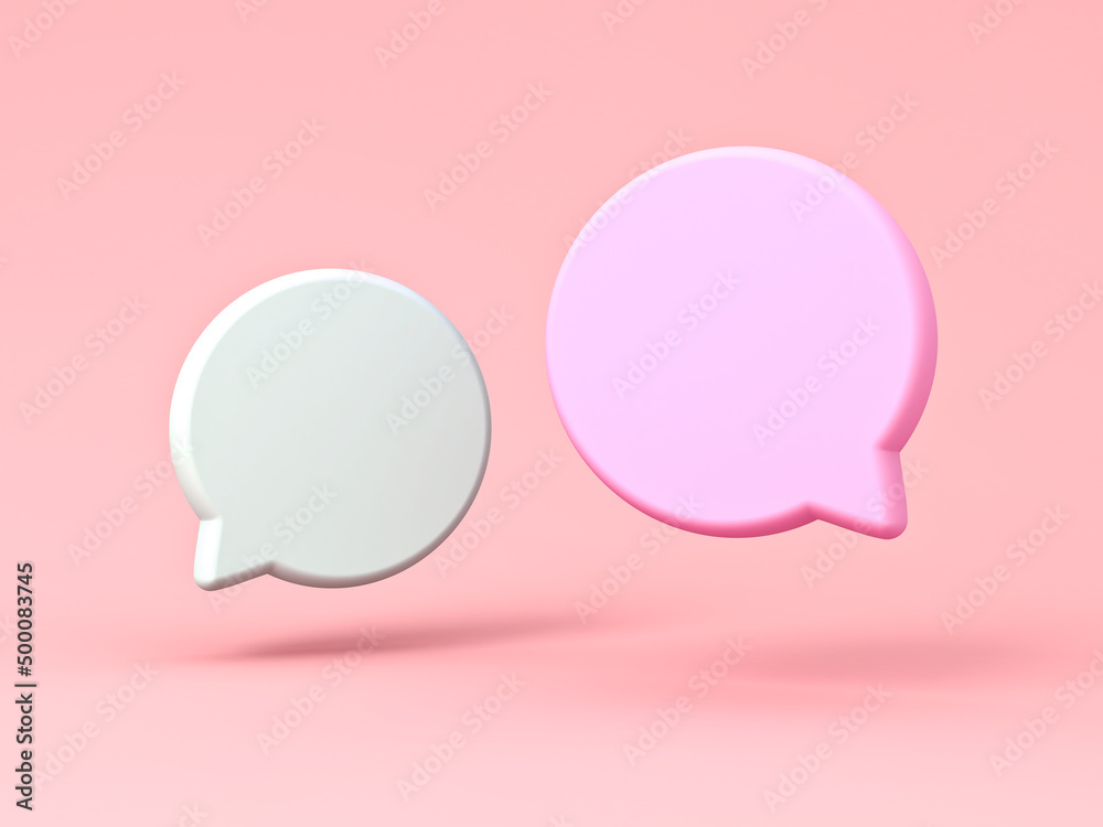 Blank round speech bubbles isolated on pink pastel color background with shadows minimal conceptual 3D rendering Blank round speech bubbles isolated on pink pastel color background with shadows minimal conceptual 3D rendering