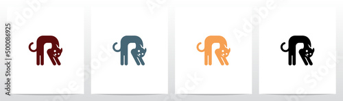 Cat Stretching Letter Logo Design R