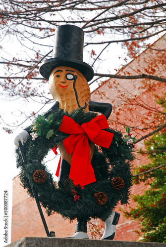 Mr Peanut dons a christmas wreath in Suffolk, Virginia photo