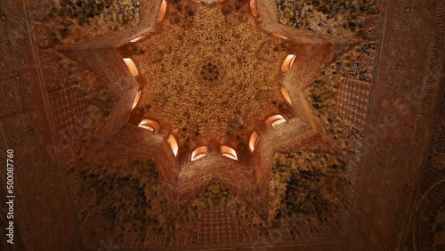 Detailed marble work i the ceiling of Alhambra, Granada photo