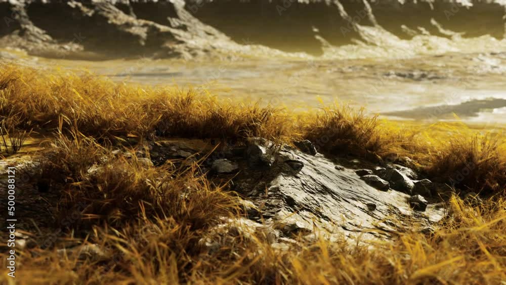 dry grass fields and mountains in Nepal dry grass fields and mountains in Nepal