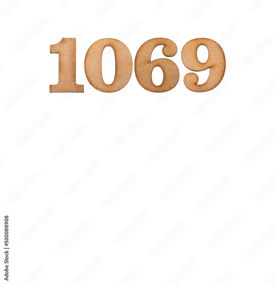 Number 1069 - Piece of wood isolated on white background Number 1069 - Piece of wood isolated on white background
