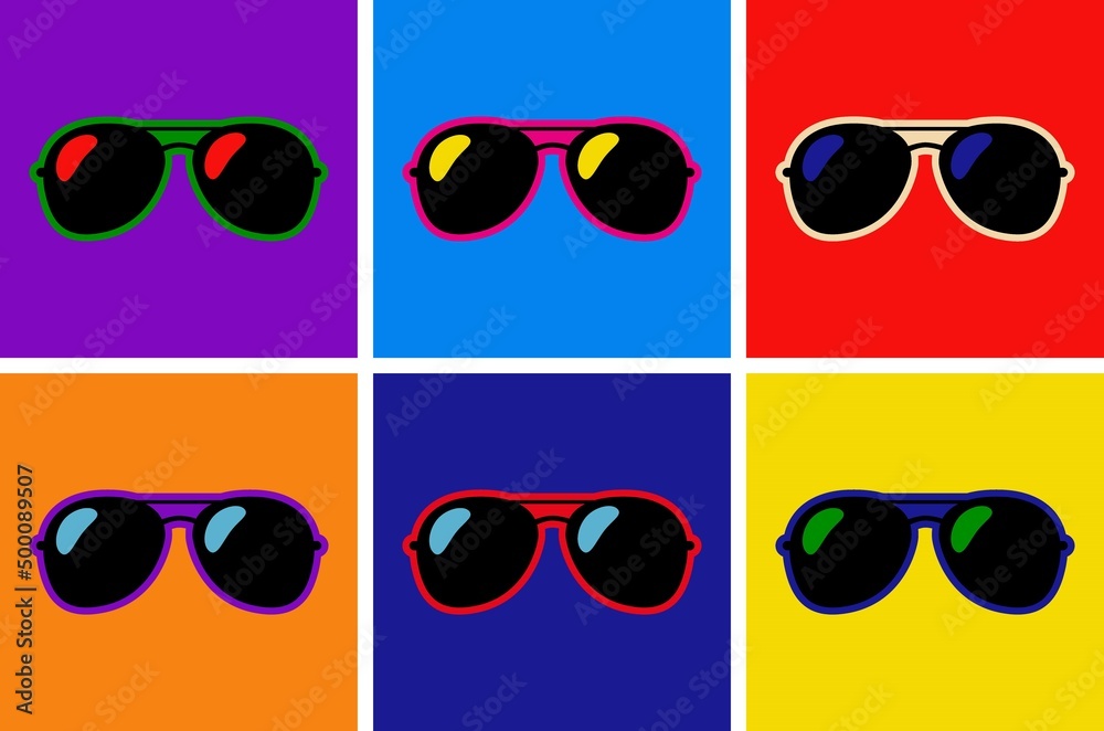 Srt Aviator sunglasses illustration background PoP Art Police isolated sunglasses