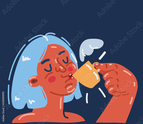 Cartoon vector illustration of woman Dirnk morning coffee