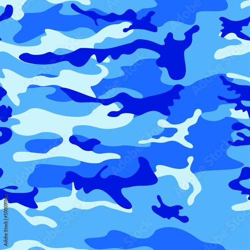  seamless camouflage blue pattern  military texture  stylish background.