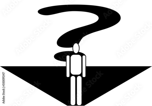 Incertidumbre ante un futuro incierto. Persona frente al horizonte con un interrogante al fondo