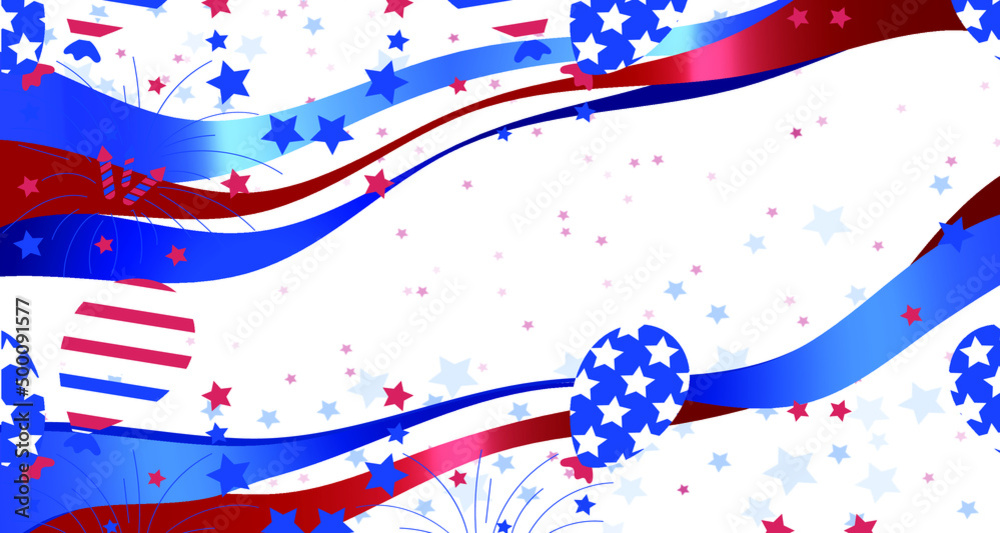 Fototapeta premium Memorial day remember & honor banner template. July 4th background, white and blue colors with red center with copy space.