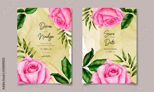 Beautiful pink rose wedding invitation card