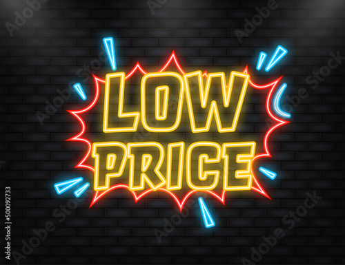 Neon Icon. Low price in vintage style. Cartoon style vector. Pop art. Vector text. Wow effect