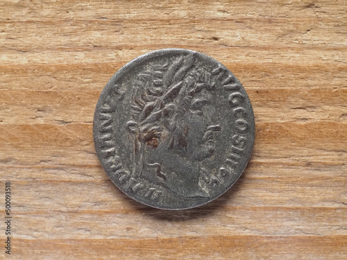 Obraz na płótnie Ancient Roman denarius coin obverse showing emperor Hadrian circ