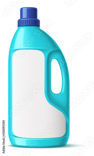 Bliue plastic bottle with handle mockup. Household detergent package design