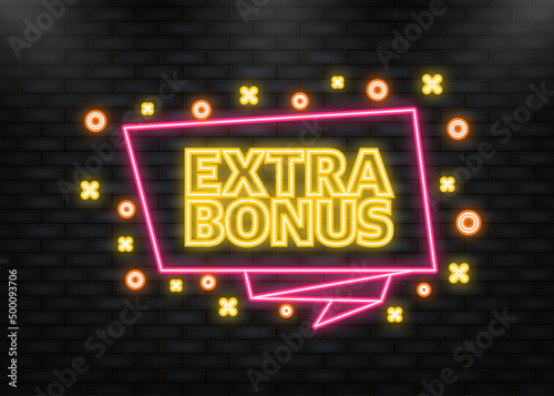 Neon Icon. Extra bonus. Realistic banner. Product advertising. Web design. Vector illustration.