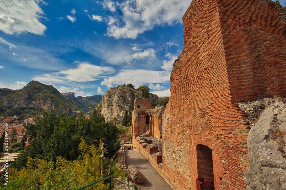 The ancient Greek-Roman theater of Taormina, a tourist city in Sicily.