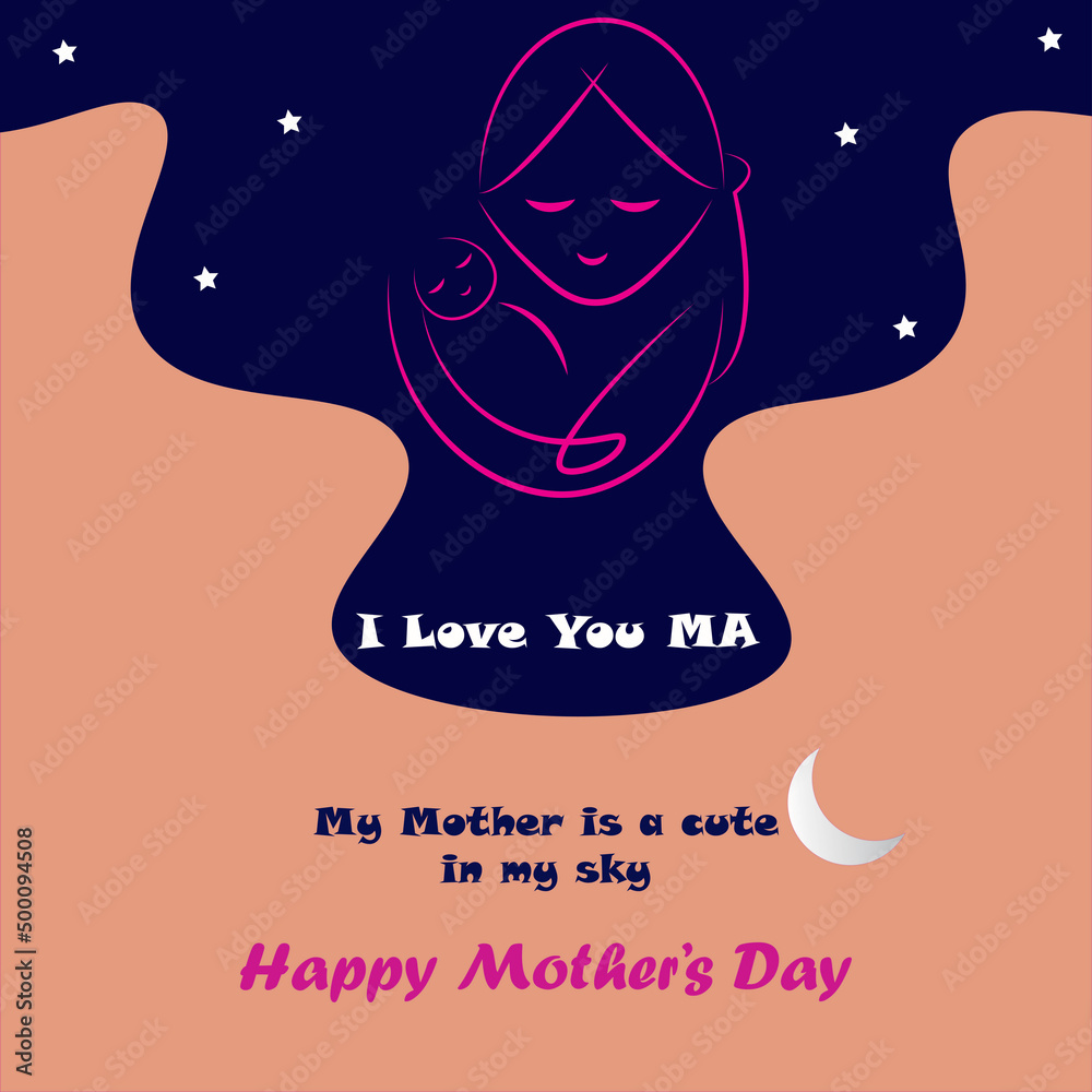 Mother's day illustration with line art of mother and child