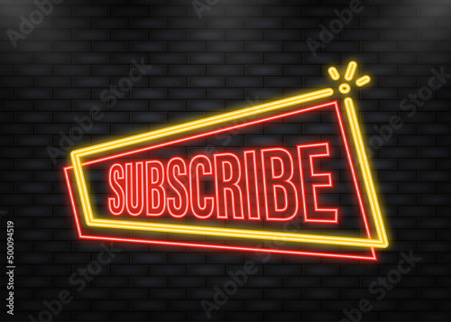 Neon Icon. Icon with red subscribe neon button on white background for web marketing design. Flat deign