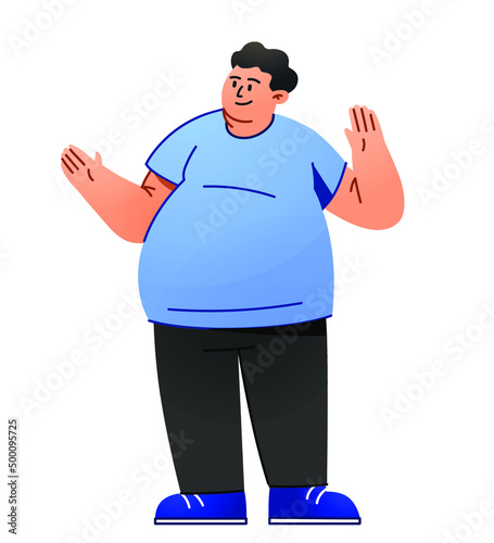 cheerful fat man concept illustration, cartoon character, vector
