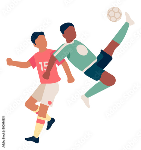 Volley icon. Soccer player kick ball in air with leg