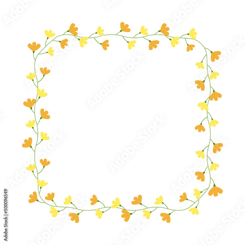 Square floral wreath frame. Flowers border. For greeting card, wedding , birthday card, invitation, Easter decor. Vector illustration.