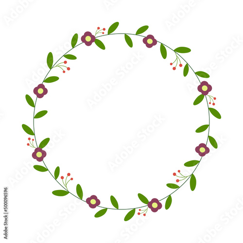 Round flower frame. Floral wreath border. For greeting card, wedding , birthday card, invitation. Vector illustration.