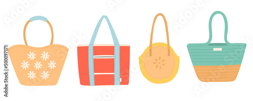 Summer set of colorful bags, flat design vector