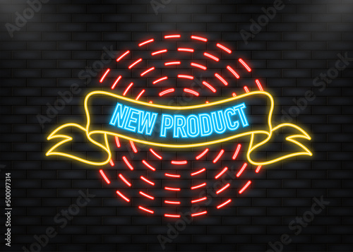 Neon Icon. Vintage new product ribbon on dark background. Modern vector illustration. Vector design.