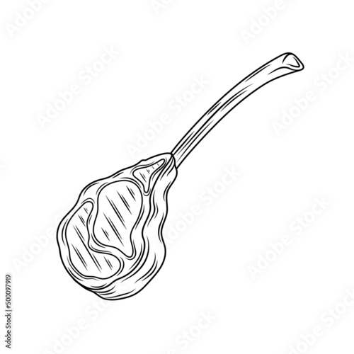 Beef, pork or lamb Red meat hand drawn sketch. Engraved raw food illustration. Butcher shop product. Prime rib steak vector illustration. Vintage style,can be used for logo, label, restaurant menu.