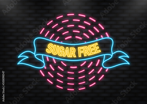 Neon icon with sugar free ribbon. Organic signs. Vector illustration.