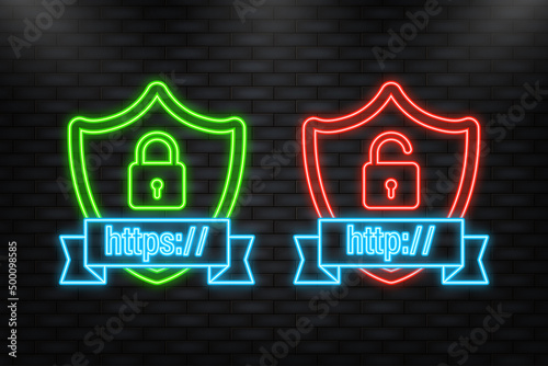 Neon Icon. http and https protocols on shield.