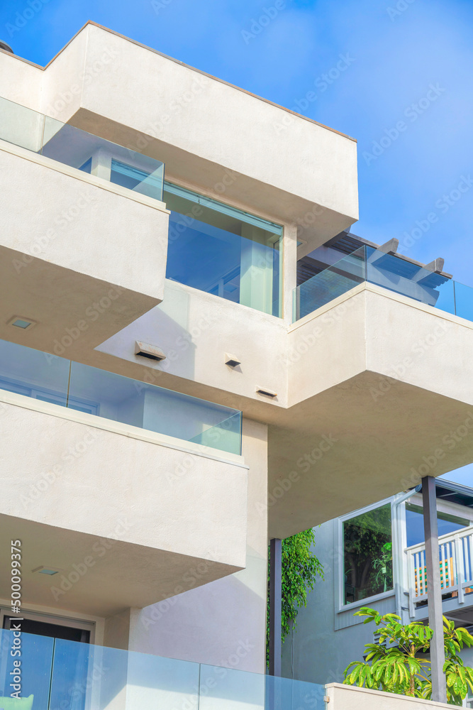 Modern apartment building in a low angle view at San Clemente, California Modern apartment building in a low angle view at San Clemente, California