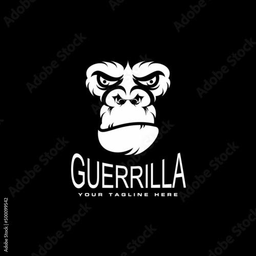 gorilla head illustration in angry or serious expression image graphic icon logo design abstract concept vector stock. Can be used as a symbol associated with animal or character