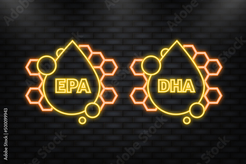 Neon Icon. Shiny fish oil nutrition epa and dha for good health