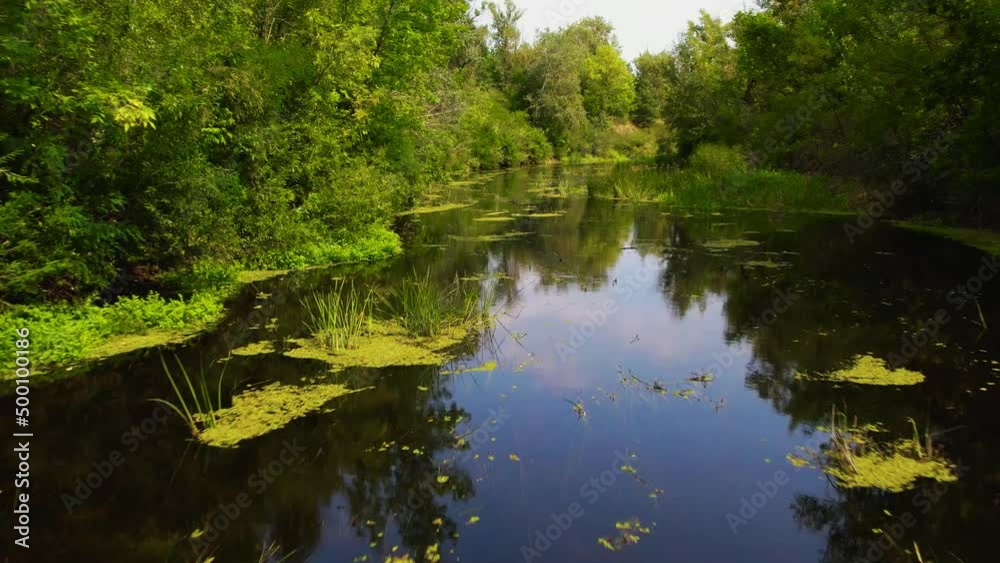 Flight from a drone along the forest and the river Orel Flight from a drone along the forest and the river Orel