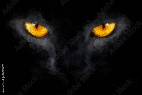 Foto black cat beautiful eyes in geometric styling background artwork illustration po