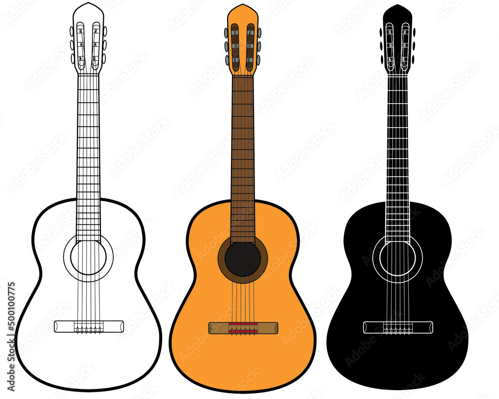 Obraz premium Set of Acoustic guitar isolated on white background. Vector illustration