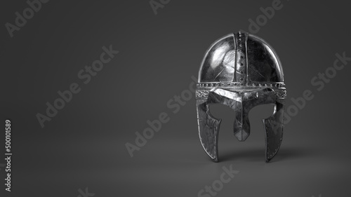 Obraz na plátně Medieval knight helmet on a gray background