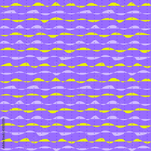 Vector illustration is a beautiful seamless pattern with yellow wavy lines on a lilac background. Concept - wallpaper, fabric or paper