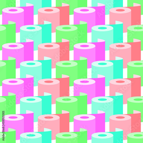 Vector illustration is a seamless pattern of multicolored toilet paper rolls with a 3D effect. Concept - diarrhea and hygiene