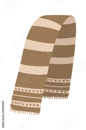 Winter wool scarf. Brown cloth. Vector illustration