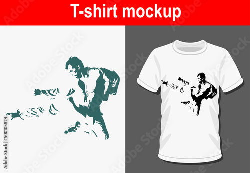 Graphic t-shirt design, man doing Taekwondo and Karate training ,vector illustration for t-shirt.