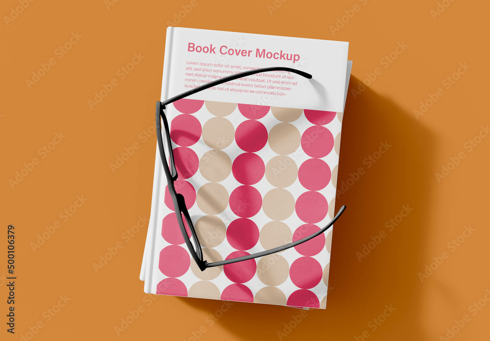 Top View of Book Cover with Glasses Mockup Stock Template | Adobe Stock
