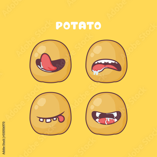 potato cartoon. plant vector illustration. with different mouth expressions