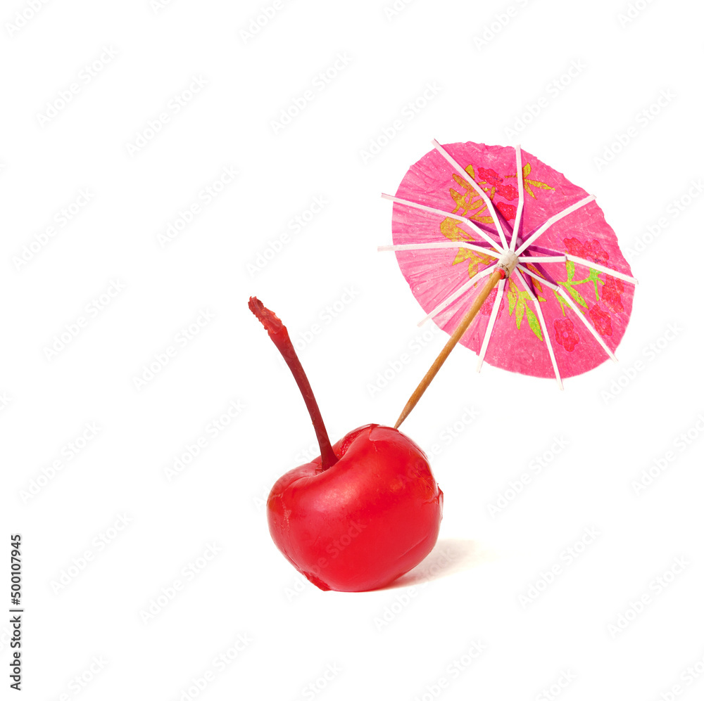 Tropical beach concept from Cocktail Cherry and sun umbrella. creative minimal summer idea. Tropical beach concept from Cocktail Cherry and sun umbrella. creative minimal summer idea.