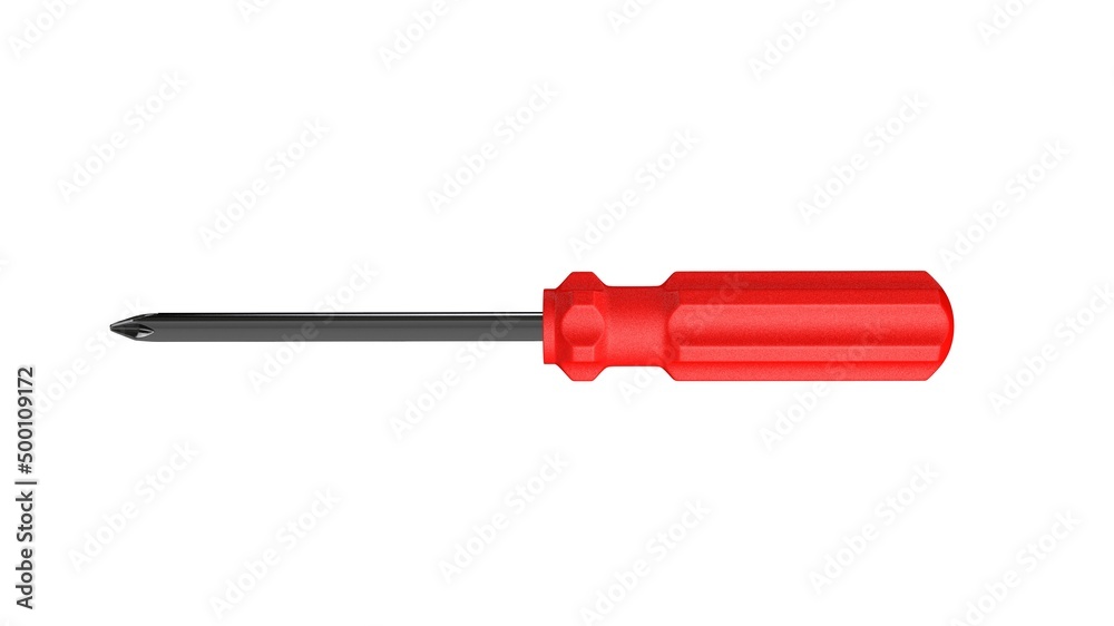 3d illustration. A beautiful view of red screwdriver on a white blackground. Work tool for repair and fix. 3d illustration. A beautiful view of red screwdriver on a white blackground. Work tool for repair and fix.