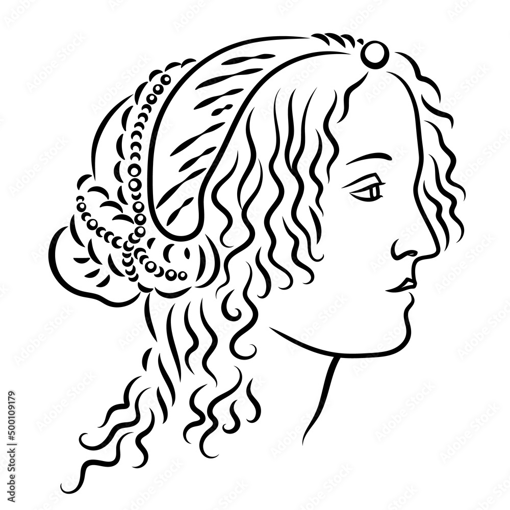 Sandro Botticelli - A Lady in Profile. Simonetta Vespucci. Replica, part, head.