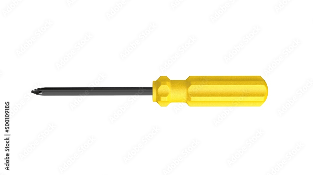 3d illustration. A beautiful view of yellow screwdriver on a white blackground. Work tool for repair and fix. 3d illustration. A beautiful view of yellow screwdriver on a white blackground. Work tool for repair and fix.