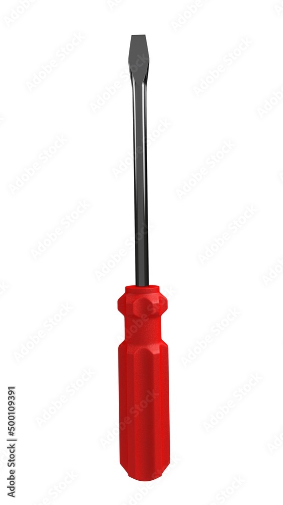 Fototapeta premium 3d illustration. A beautiful view of red screwdriver on a white blackground. Work tool for repair and fix.