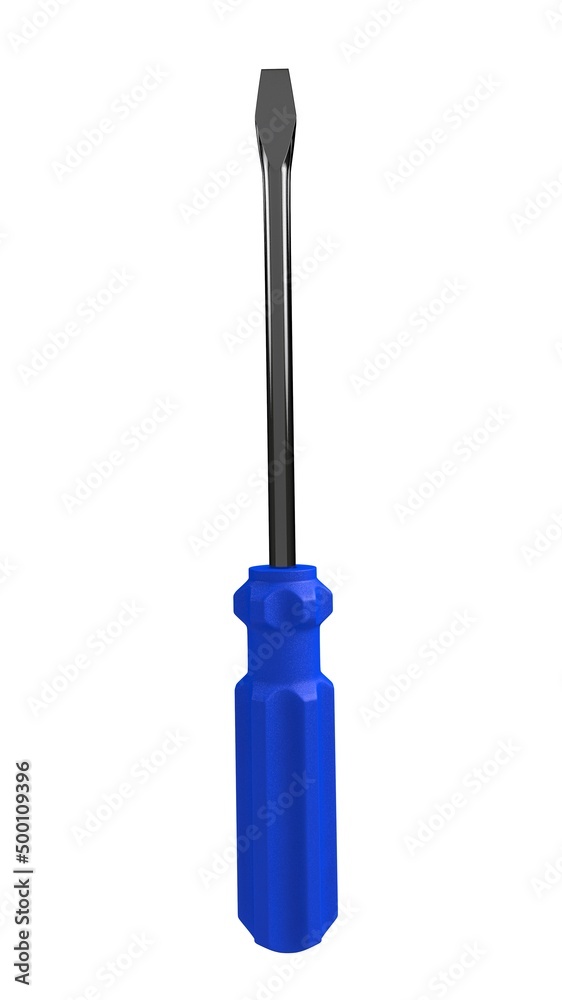 Fototapeta premium 3d illustration. A beautiful view of blue screwdriver on a white blackground. Work tool for repair and fix.
