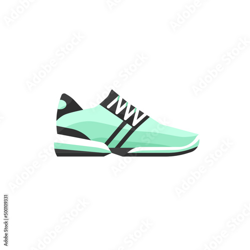Running sneaker. Colorful cyan Sport shoes in flat style. Vector design. 