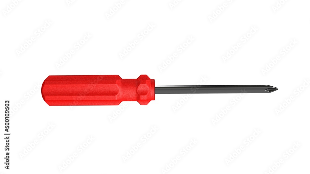 3d illustration. A beautiful view of red screwdriver on a white blackground. Work tool for repair and fix. 3d illustration. A beautiful view of red screwdriver on a white blackground. Work tool for repair and fix.